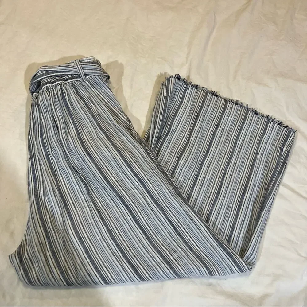 Cloth & Stone NWOT Striped Tie Waist Frayed Hem Wide Leg Crops sz M